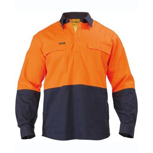 WORKWEAR, SAFETY & CORPORATE CLOTHING SPECIALISTS - Closed Front Hi Vis Drill Shirt - Long Sleeve