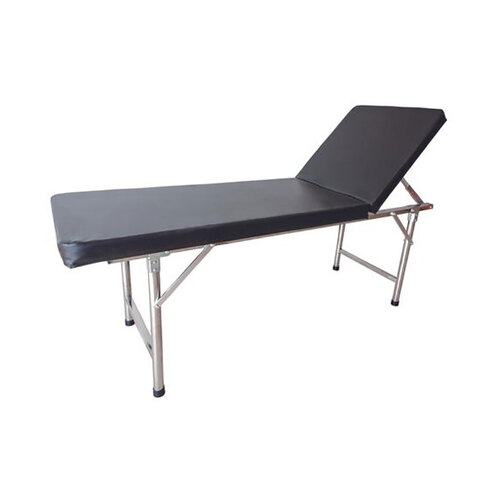 WORKWEAR, SAFETY & CORPORATE CLOTHING SPECIALISTS Examination Table, Stainless Steel Frame, Leather Upholstered Couch, Adjustable Head Section Up To 70 Degrees. - Gst Free