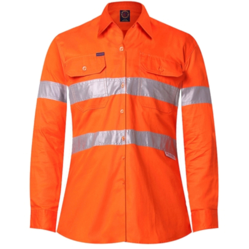 WORKWEAR, SAFETY & CORPORATE CLOTHING SPECIALISTS Ladies Vented Light Weight Open Front L/S Shirt with 3M 8910 Reflective Tape