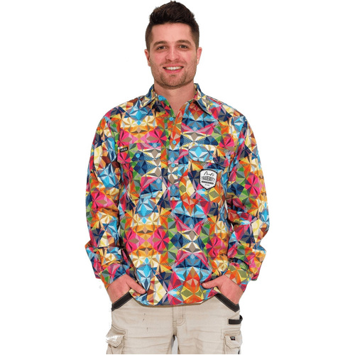 WORKWEAR, SAFETY & CORPORATE CLOTHING SPECIALISTS MENS FRACTAL FULL PRINT 1/2 PLACKET WORKSHIRT