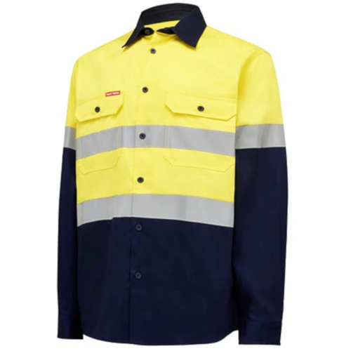 WORKWEAR, SAFETY & CORPORATE CLOTHING SPECIALISTS - Core - Mens Hi Vis L/S H/weight 2 tone Cotton Drill Shirt w/Tape